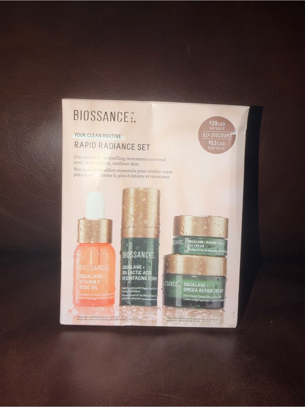 Biossance Rapid Radiance Set Vitamin C Lactic Acid Squalane Skincare